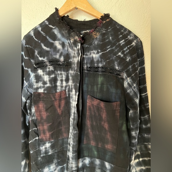 Anthropologie Burning Torch Plaid Tie Dye Burnout Button Down Tunic Dress - Picture 7 of 16